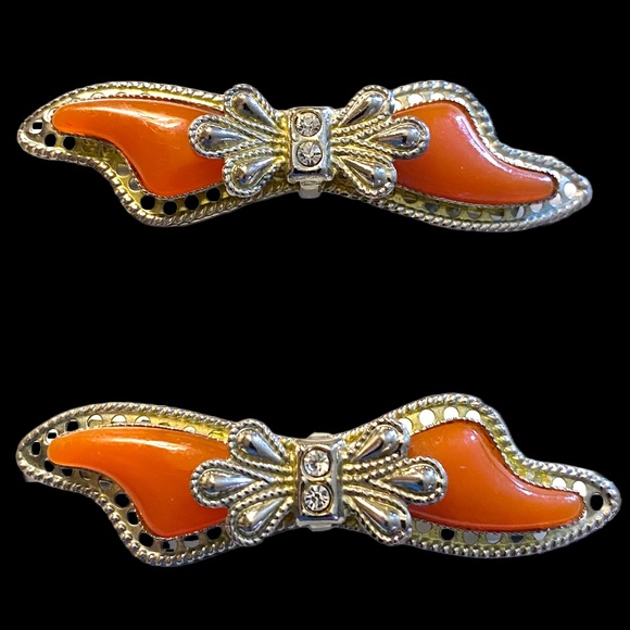 Silver Tone Vintage Style Bow Barrette Pair - Picture 5 of 5